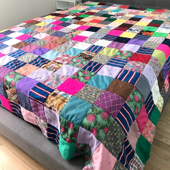 Vintage Other - Vintage 70’s handmade mod quilt blanket bedspread